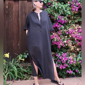 Everlane Black Sequoia Check Caftan Dress- Size Medium